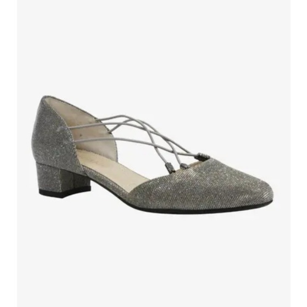J. Renee Charlotte Silver Dance Glitter Fabric Slip-On Pumps Formal Womens 10 M
